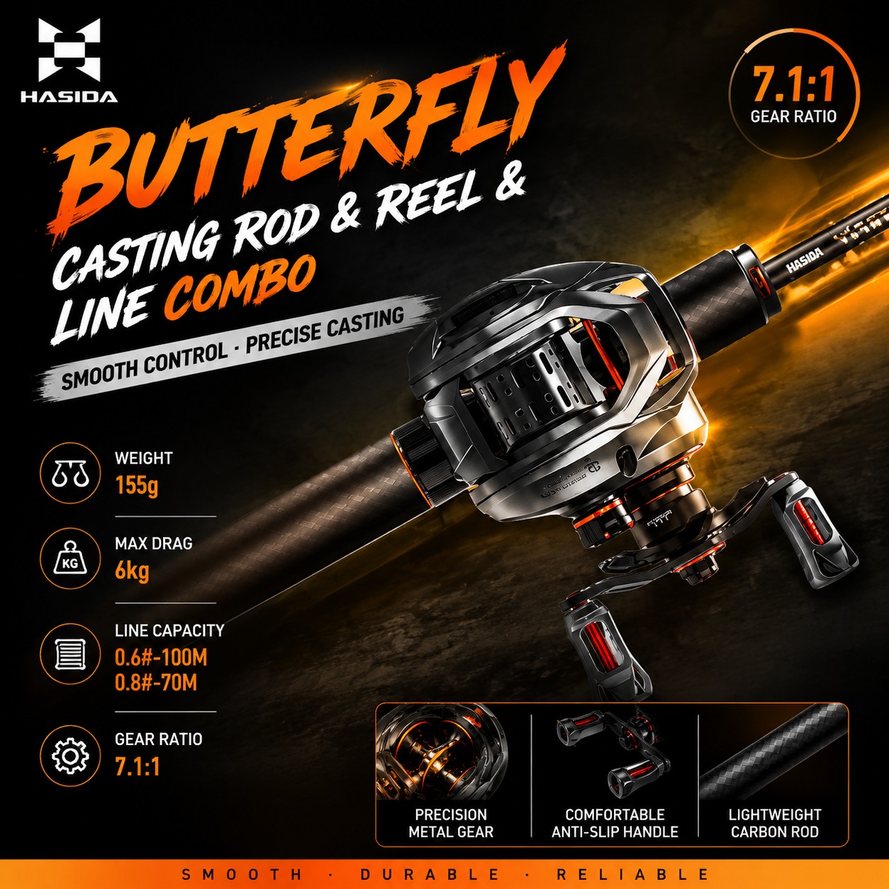 Fishing Rod Carbon Fiber - Conjunto de Vara de Pesca HASIDA