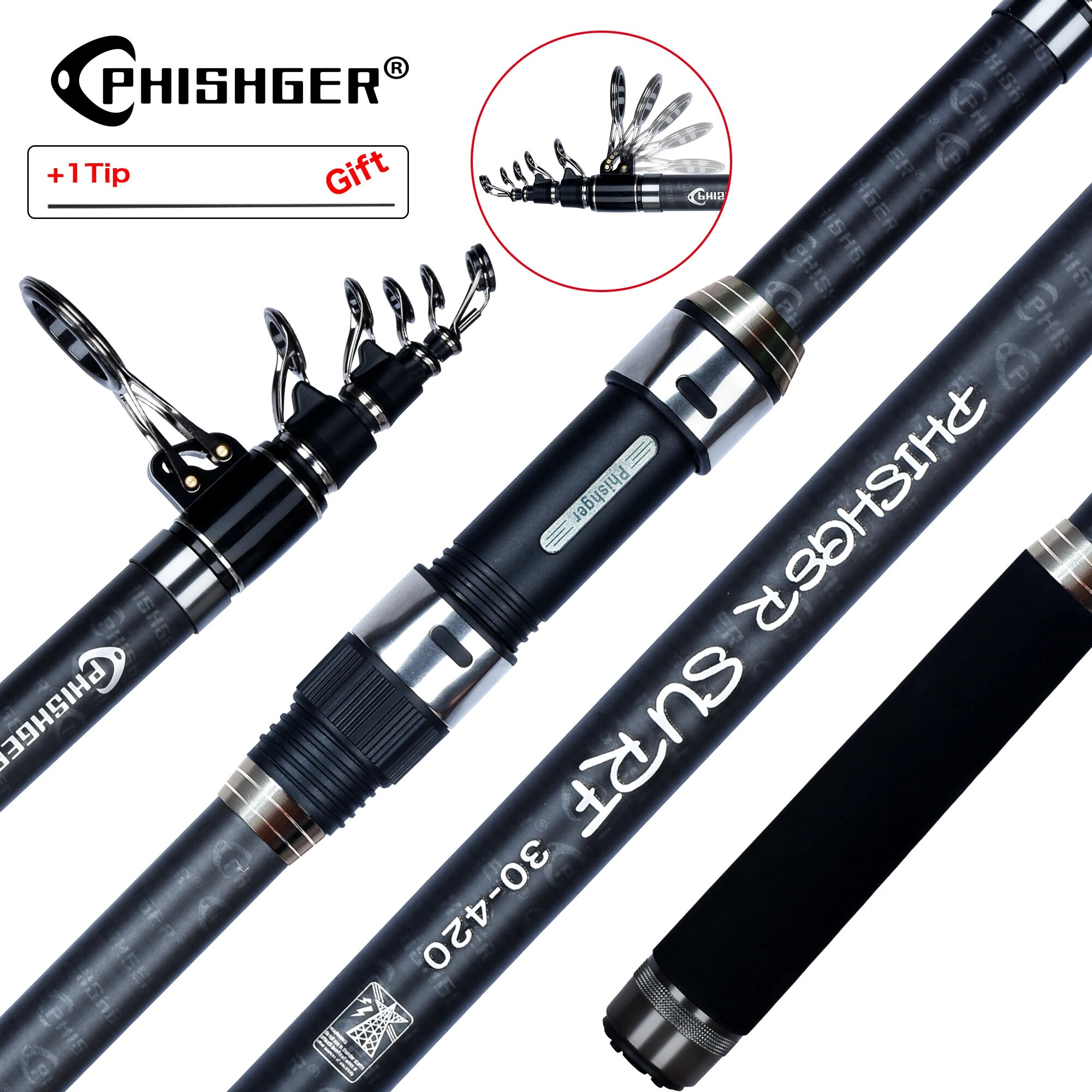PHISHGER Vara giratória telesc - Fishing Rod Surf avaliação e preço